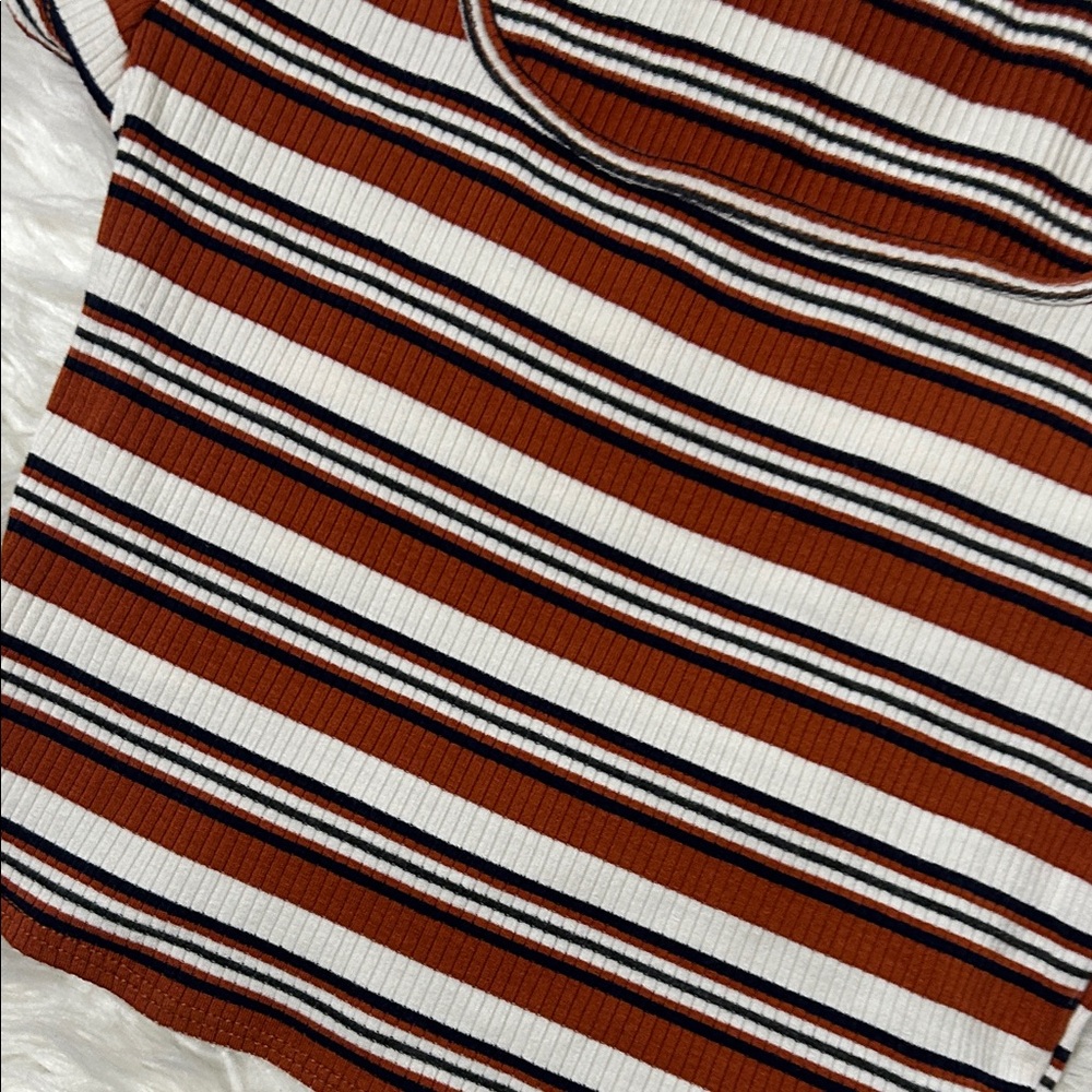FULL TILT Striped Brown and White Women's Top - Picture 2 of 6